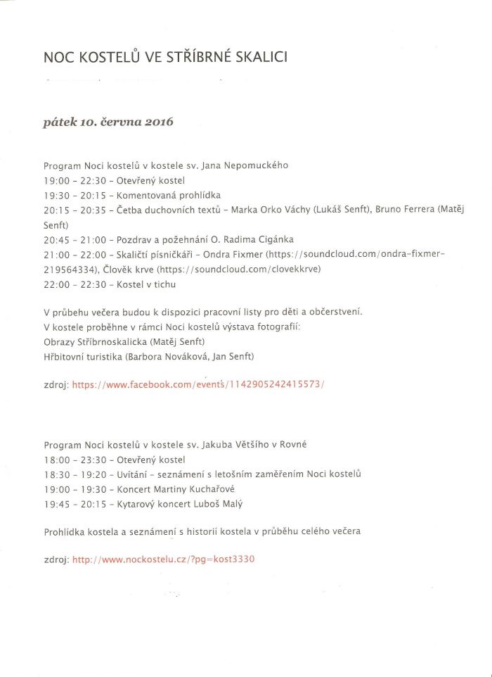 Noc kostelů ve Stříbrné Skalici.